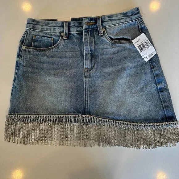 BlankNYC Rhinestone Fringe Denim Skirt Size 27